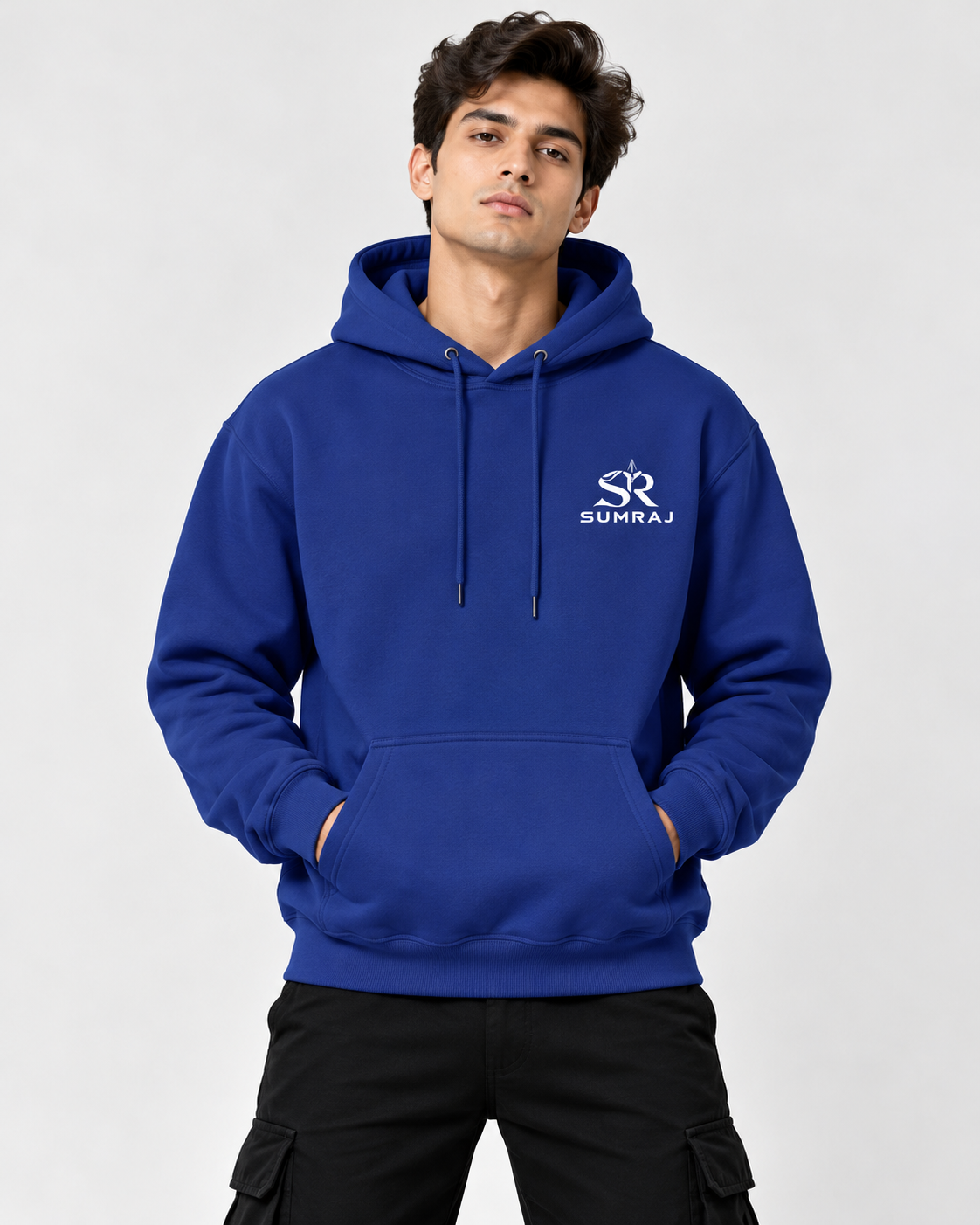 SUMRAJ Men's Essential Royal Blue Hoodie – 300 GSM Brushed Fleece