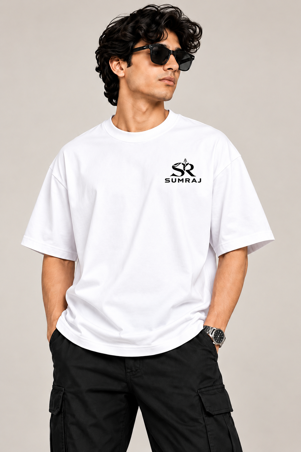 SUMRAJ Unisex Oversized White T-Shirt