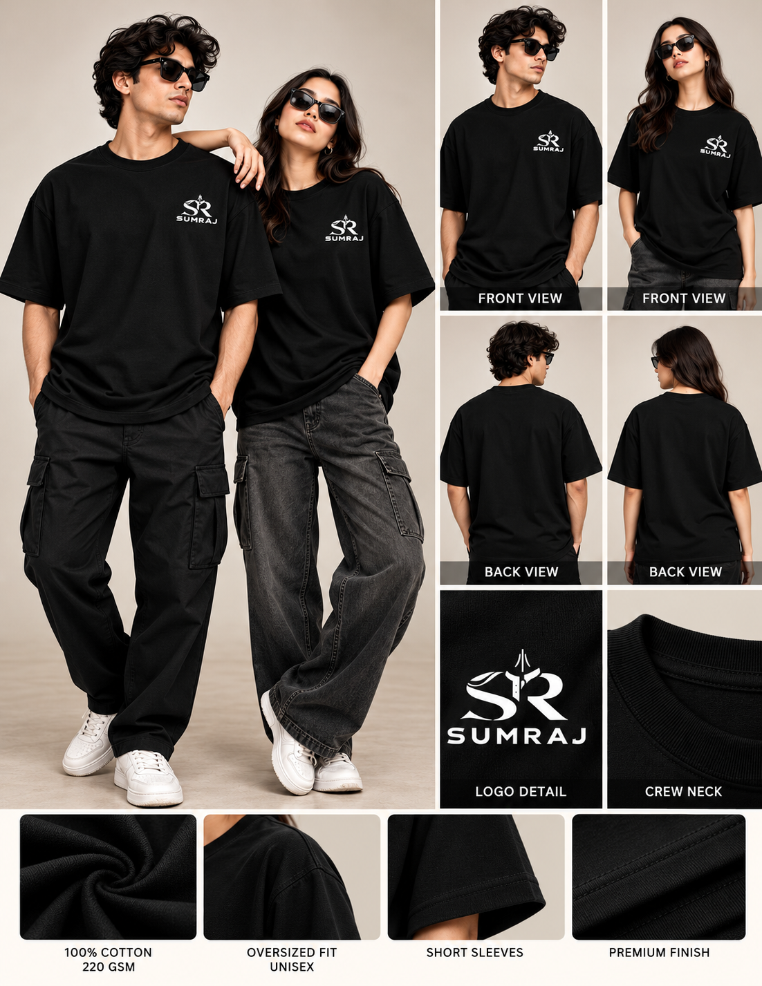 SUMRAJ Unisex Oversized Black T-Shirt