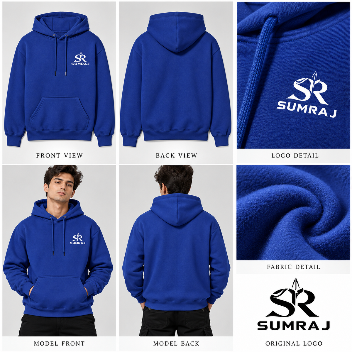 SUMRAJ Men's Essential Royal Blue Hoodie – 300 GSM Brushed Fleece
