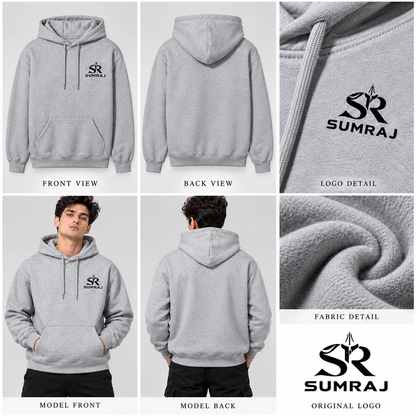 SUMRAJ Men's Essential Grey Hoodie – 300 GSM Brushed Fleece