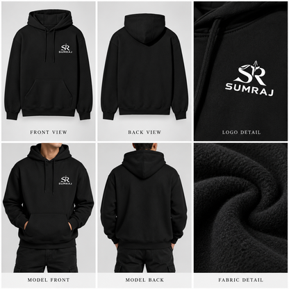 SUMRAJ Men's Essential Black Hoodie – 300 GSM Brushed Fleece