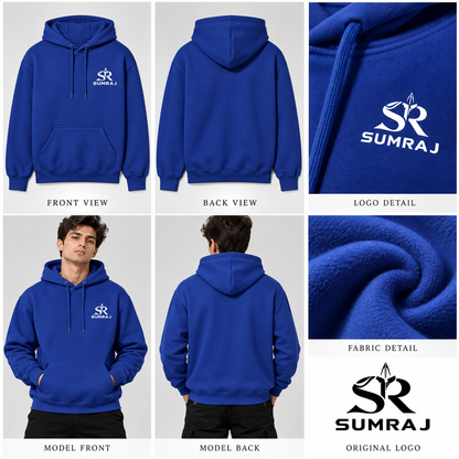 SUMRAJ Men's Essential Royal Blue Hoodie – 300 GSM Brushed Fleece