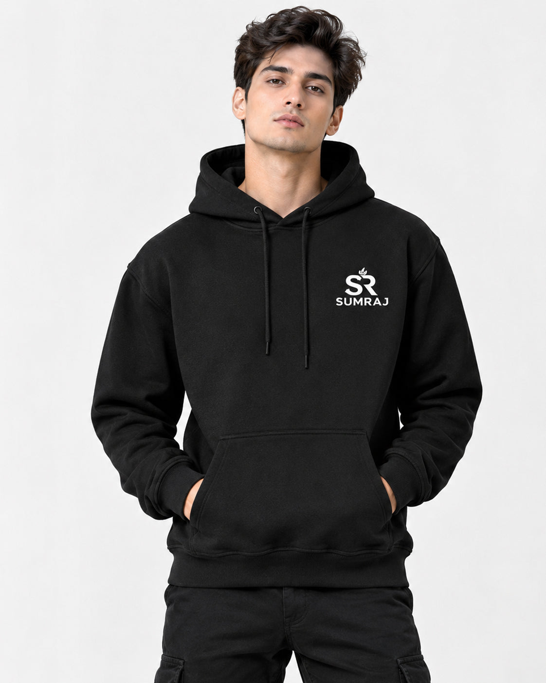 SUMRAJ Men's Essential Black Hoodie – 300 GSM Brushed Fleece
